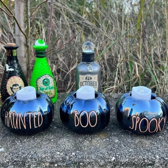 NEW Set of (3) Rae Dunn BOO/SPOOKY/HAUNTED Holders WITH the battery candles! - Picture 7 of 16